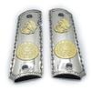 1911 Grips Nickel Gold Plated Full Size Aztec Calendar Ambi Safety Cut view 1