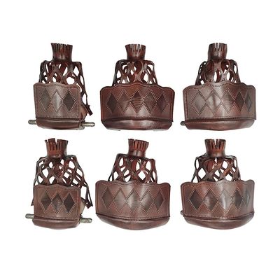 Pool Table Leather Pockets Diamond Pattern Shield, Leather Billiard Pockets Made with Real Leather, Set of 6,Walnut