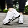 Automatic Walking Shoes Invisible Roller Skate 2 in 1 Removable Pulley Skates Skating Double-Row Deform Wheel Deformation (Low Waist Silver, US 9.5) view 4