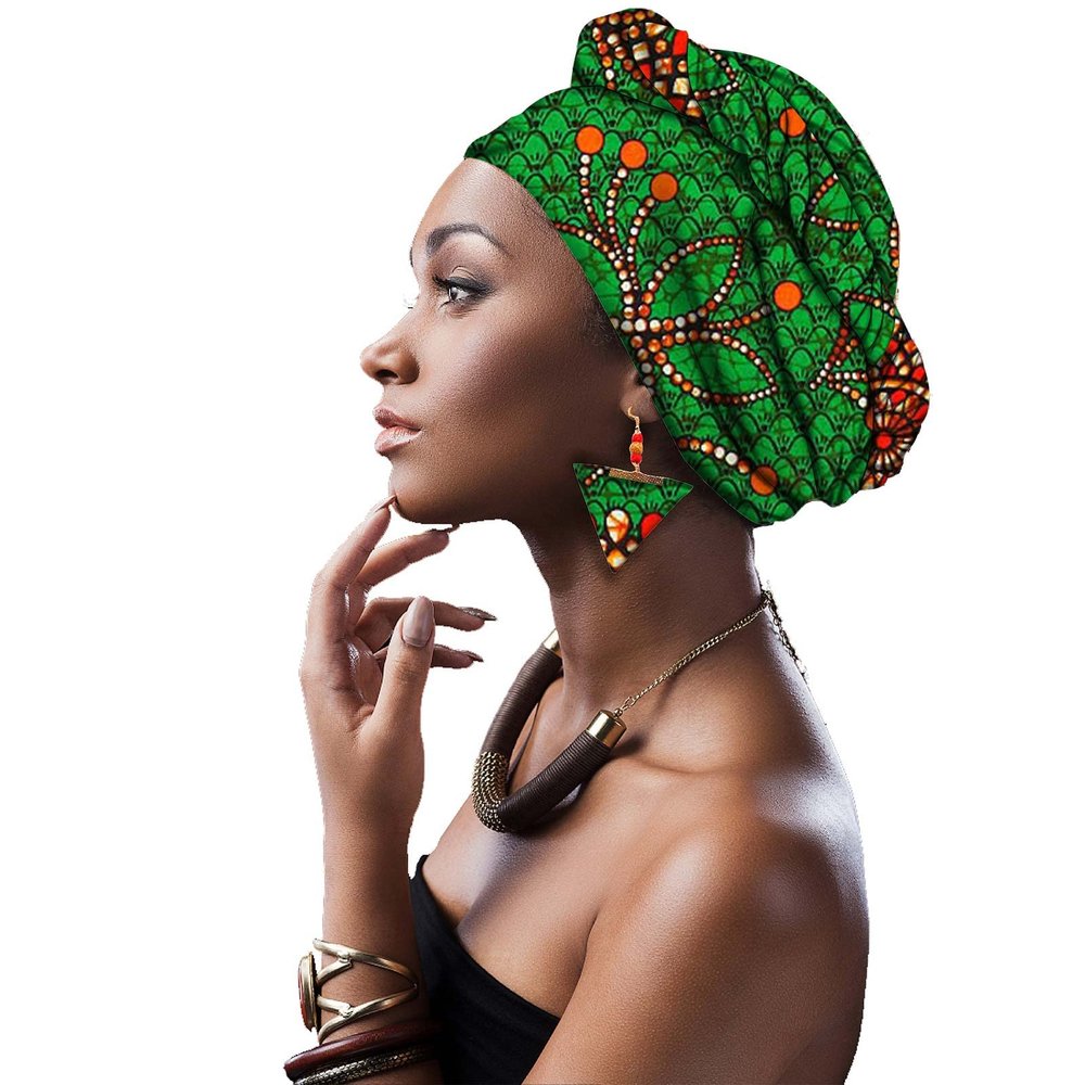 African Turbans African Headwraps for Woman African Headscarf Nigerian Headtie with Matching Earring Dashiki Ankara Wax 553