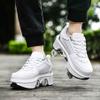 Automatic Walking Shoes Invisible Roller Skate 2 in 1 Removable Pulley Skates Skating Double-Row Deform Wheel Deformation (Low Waist Silver, US 5) view 3