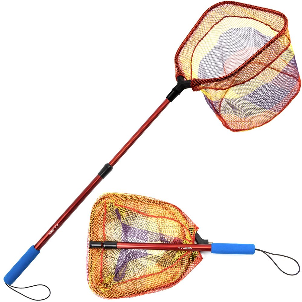 YVLEEN Kids Fishing Net for Lakes - Minnow Nets for Kids - Aluminum Collapsible Telescopic Fishing Pole Handle and Nylon Mesh Small Fishing net - Butterfly Nets for Kids Outdoor Playing