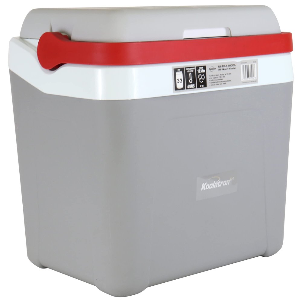 Koolatron Ice Chest Cooler - Portable Cooler with w/ Locking Carry Handle, Vintage Style, Insulated for Camping Snacks, Lunch, Day TripsBeach, Picnic, BBQs, Tailgating, Fishing, 32 Can Ice Box, 25L