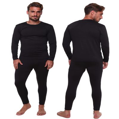 Men's Thermal Set, Lightweight Ultra Soft Fleece Shirt and Pants,Black,XX-Large