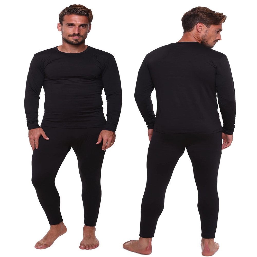 Men's Thermal Set, Lightweight Ultra Soft Fleece Shirt and Pants,Black,XX-Large
