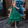 FMYFWY Girls Embroidery High Low Tulle Dresses Cap Sleeves Princess Wedding Birthday Pageant Formal Party Evening Dance Gown Deep Green 11-12T view 2