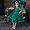 FMYFWY Girls Embroidery High Low Tulle Dresses Cap Sleeves Princess Wedding Birthday Pageant Formal Party Evening Dance Gown Deep Green 11-12T view 3