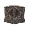 Tag Out Hub Hunting Blind, 3 Person Pop Up Ground Blind, Bloodtrail Woodland Camo and blaze orange safety panels, TA350BT, By Barronett Blinds, 90x90" view 1