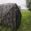 Tag Out Hub Hunting Blind, 3 Person Pop Up Ground Blind, Bloodtrail Woodland Camo and blaze orange safety panels, TA350BT, By Barronett Blinds, 90x90" view 4