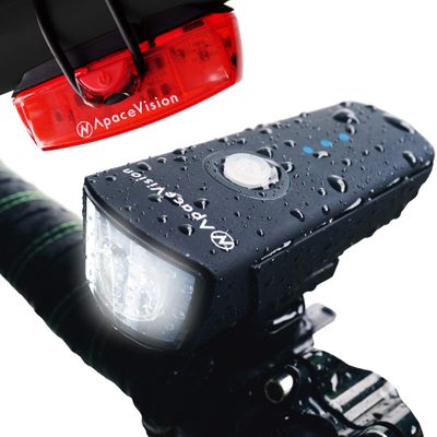 500 Lumens Bike Light Set USB Rechargeable - Powerful Bicycle Headlight & LED Tail Light Combo - Super Bright IPX5 Waterproof MTB Road Commuter Front and Back Cycle Lights by Apace