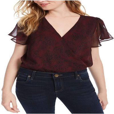 ASH & VIOLET Womens Printed Flutter Sleeves Bodysuit (Rebel Beat, X-Small)