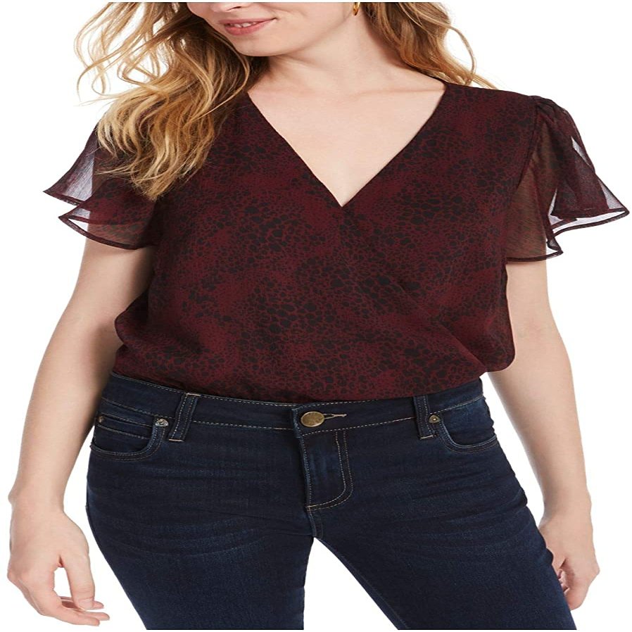 ASH & VIOLET Womens Printed Flutter Sleeves Bodysuit (Rebel Beat, X-Small)