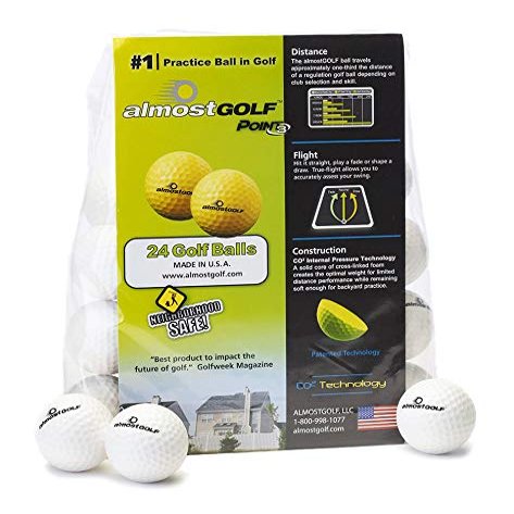 AG AlmostGolf Limited Flight Practice Balls - 24 Pack, White - Foam Golf Training Aids for Indoor or Yard Practice - Includes 24 Balls With 5 Liberty Tees