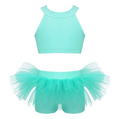 Aislor Kids Girls Shiny Sequins Mock Neck Jazz Latin Ballet Dance Leotard Jumpsuit Dancewear Costumes Mint Green 2PCS 12 Years