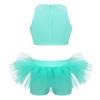 Aislor Kids Girls Shiny Sequins Mock Neck Jazz Latin Ballet Dance Leotard Jumpsuit Dancewear Costumes Mint Green 2PCS 12 Years view 2