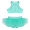 Aislor Kids Girls Shiny Sequins Mock Neck Jazz Latin Ballet Dance Leotard Jumpsuit Dancewear Costumes Mint Green 2PCS 12 Years view 3