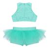 Aislor Kids Girls Shiny Sequins Mock Neck Jazz Latin Ballet Dance Leotard Jumpsuit Dancewear Costumes Mint Green 2PCS 12 Years view 4