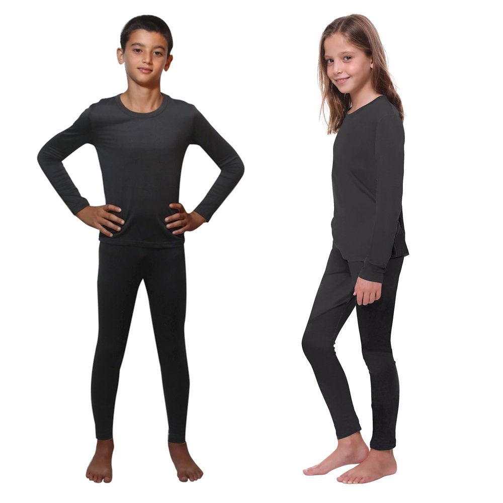 Ultra Dry Thermal Underwear For Kids Long Johns Fleece Lined Leggings And Shirt Boy And Girl Unisex Underwear Bases Set Gray
