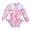 QinCiao Toddler Baby Girls Floral One Piece Long Sleeve Rash Guard Swimsuit Shirt Top Sun Protection Swimwear Bodysuit Pink 3-6 Months view 1