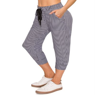 ALWAYS Women's Houndstooth Capri Jogger - Skinny Fit Lightweight Premium Soft Stretch Pork Chop Pocket Sweatpants 2007 M