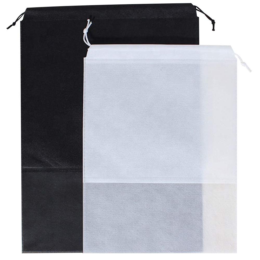 rismart 10 Pack Portable Travel Shoe Storage Bags Dustproof Non-Woven Drawstring Shoe Pouches with Clear Window (White,14" x 10.6")