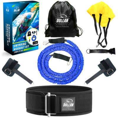3 Ways to Use Swim Tether Stationary Swimming Training Belt,Swim Equipment Kit,Swim Belt for Adults,Swimming Resistance Belt,Ankle Bands,Parachute,Swim Trainer,Bungee Cords, Static Harness