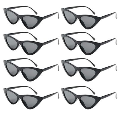 Binshang 8 Pack Wholesale Neon Colors Cateye Sunglasses Unisex 80's Party Favors Eyewear Multiple Choice (black)