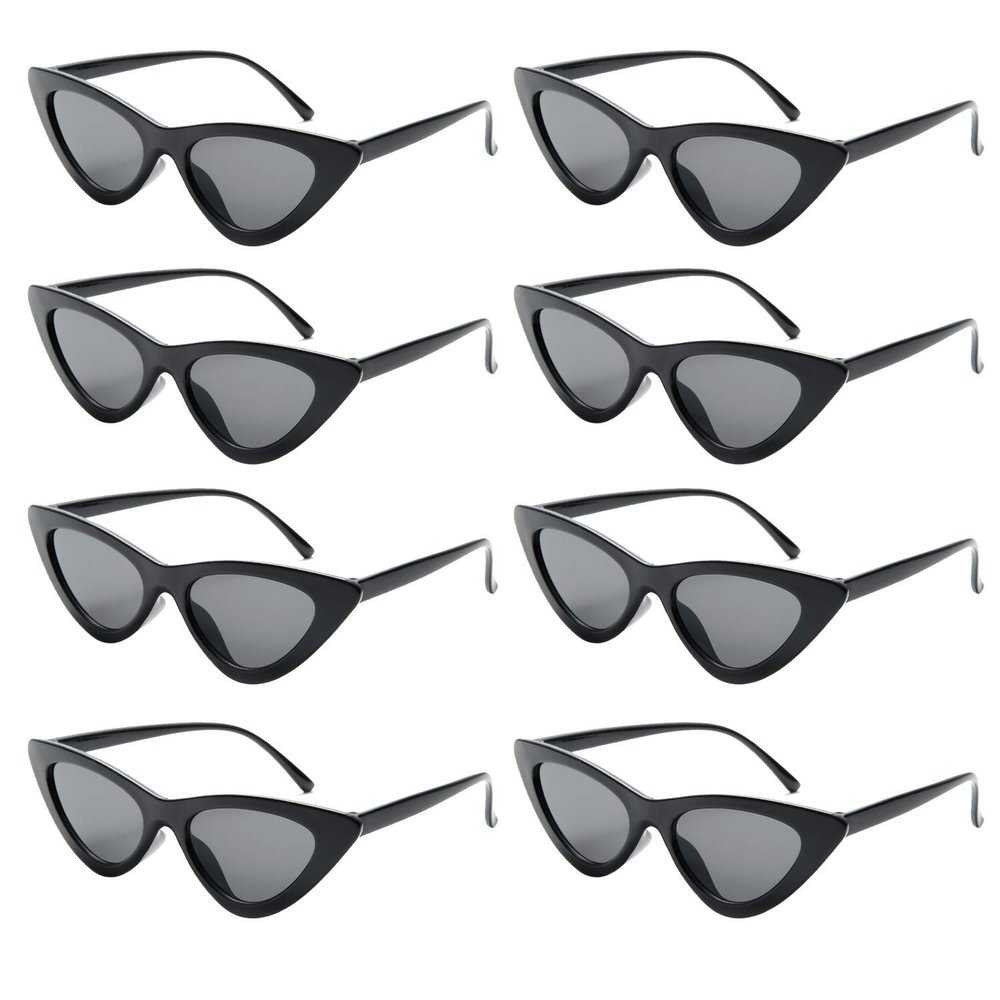 Binshang 8 Pack Wholesale Neon Colors Cateye Sunglasses Unisex 80's Party Favors Eyewear Multiple Choice (black)