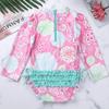 QinCiao Toddler Baby Girls Floral One Piece Long Sleeve Rash Guard Swimsuit Shirt Top Sun Protection Swimwear Bodysuit Pink 18-24 Months view 4