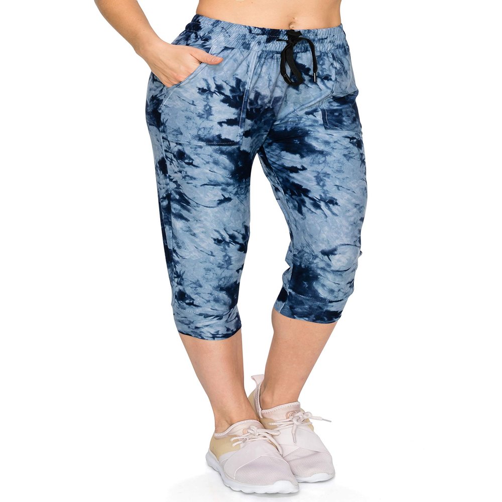 ALWAYS Women's Tie Dye Capri Jogger - Skinny Fit Lightweight Premium Soft Stretch Pork Chop Pocket Sweatpants 1911 Navy M
