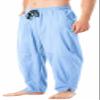 CLANMILUMS Men's Cotton Linen Pants Casual Drawstring Summer Beach Loose Trousers (Large, Blue) view 1