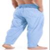 CLANMILUMS Men's Cotton Linen Pants Casual Drawstring Summer Beach Loose Trousers (Large, Blue) view 3