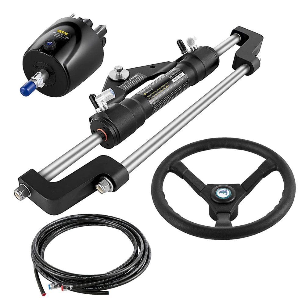 VEVOR Hydraulic Outboard Steering Kit, 300HP Helm Pump, 22 ft Hydraulic Nylon Hose, 13.5" Steering Wheel, Aluminum Alloy Hydraulic Boat Steering System for Center Console, Bass Boats, Flats Boats