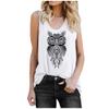 Womens Vintage Graphic Print O-Neck Sleeveless Racerback Tank Tops Boho T-Shirt Blouse White view 1