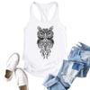 Womens Vintage Graphic Print O-Neck Sleeveless Racerback Tank Tops Boho T-Shirt Blouse White view 3