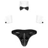 ACSUSS Mens G-String Thong Hipster Bikini Underwear with Collar and Cuffs Waiter Cosplay Outfits Black&White Medium view 1