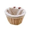Wicker Front Handlebar Basket, Hand-Woven Folk Bicycle Handlebar Storage Basket with Authentic Leather Straps & Brass Buckles Washable Liner for Children Bikes view 1