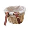 Wicker Front Handlebar Basket, Hand-Woven Folk Bicycle Handlebar Storage Basket with Authentic Leather Straps & Brass Buckles Washable Liner for Children Bikes view 2
