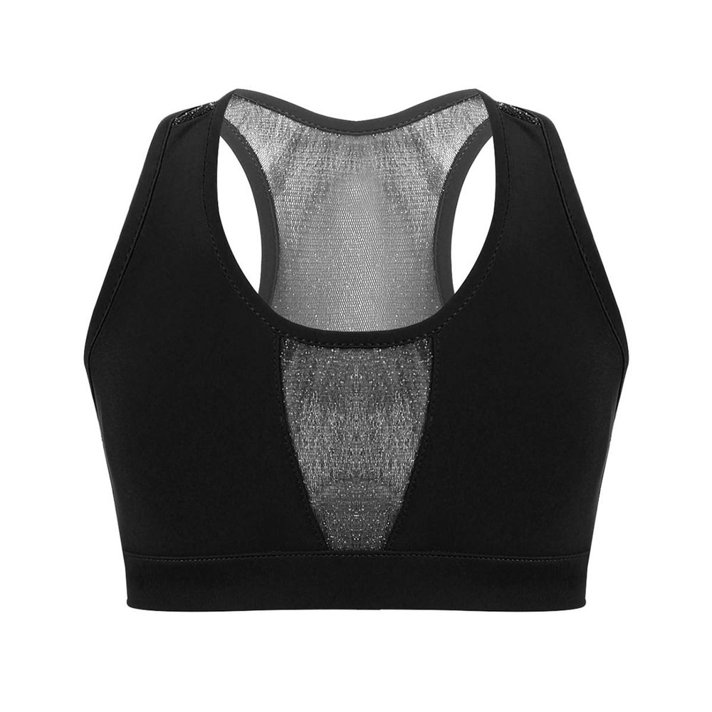 Alvivi Kids Girls Racer Back Mesh Splice Ballet Dance Tank Top Sleeveless Gymnastics Sports Training Stretchy Bra Shirt Black 10