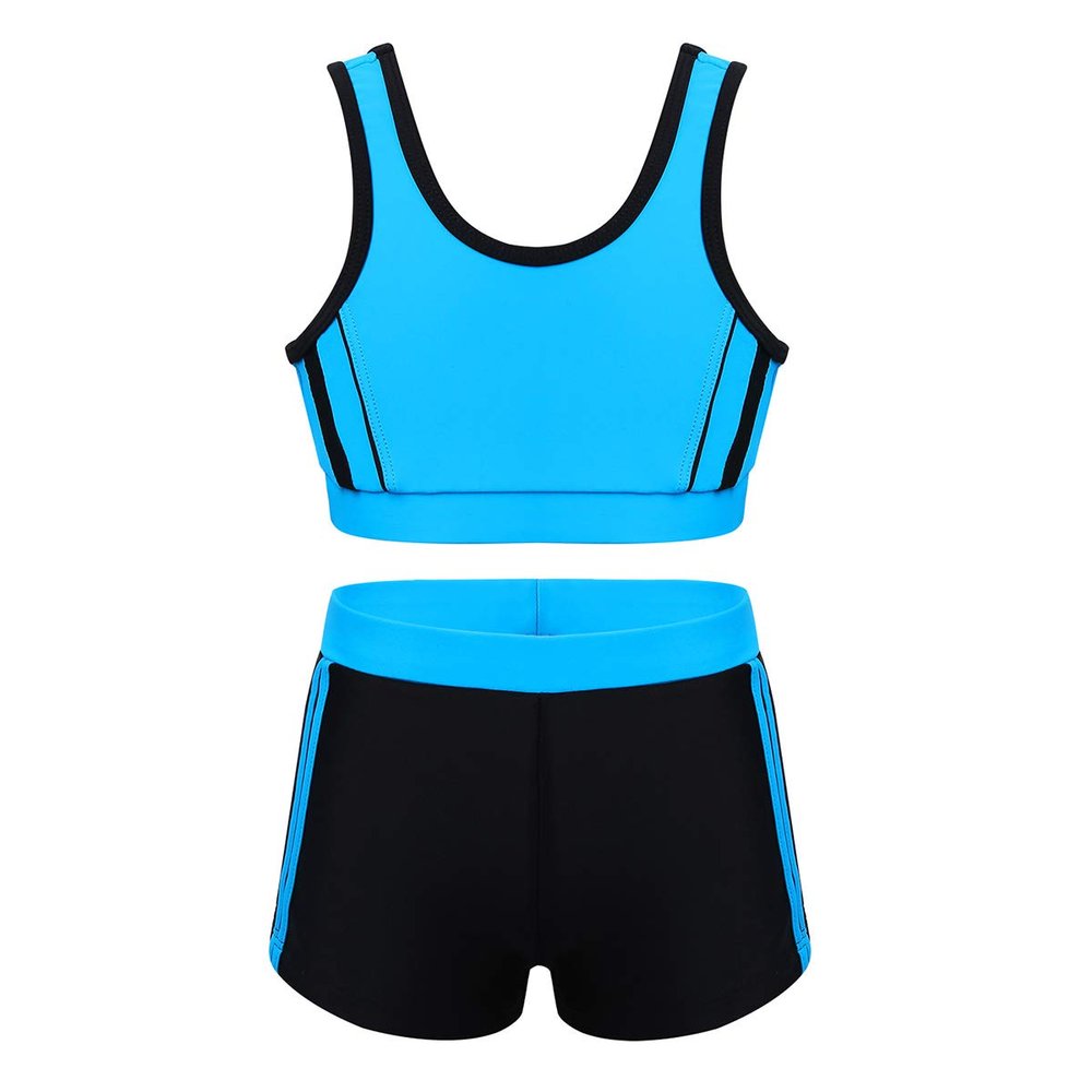 Oyolan Kids Girls 2PCS Tankini Outfit Sleeveless Tops with Bottoms Swimsuit Bathing Suit Blue 3-4