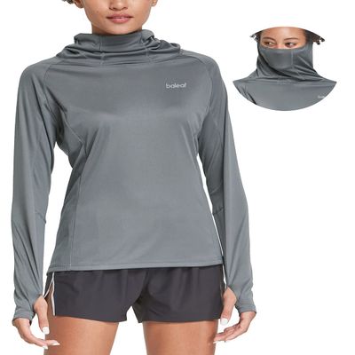 baleaf Women's UPF 50+ Hoddie with Face Cover Long Sleeve Hiking Shirts Lightweight Quick Dry Cycling Fishing Running Tops Hooded Jacket Dark Gray Size L