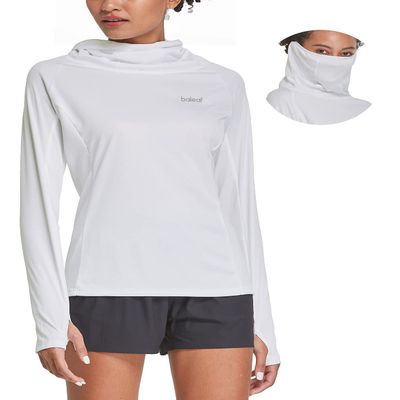baleaf Women's Long Sleeve Rash Guard with Face Cover UPF 50+ Swim Shirts Sun Hoddie Lightweight Quick Dry SPF Hiking Fishing Running Tops White Size XXXL