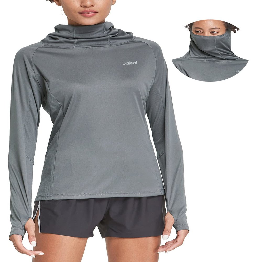 baleaf Women's UPF 50+ Hoddie with Face Cover Long Sleeve Hiking Shirts Lightweight Quick Dry Cycling Fishing Running Tops Hooded Jacket Dark Gray Size XL