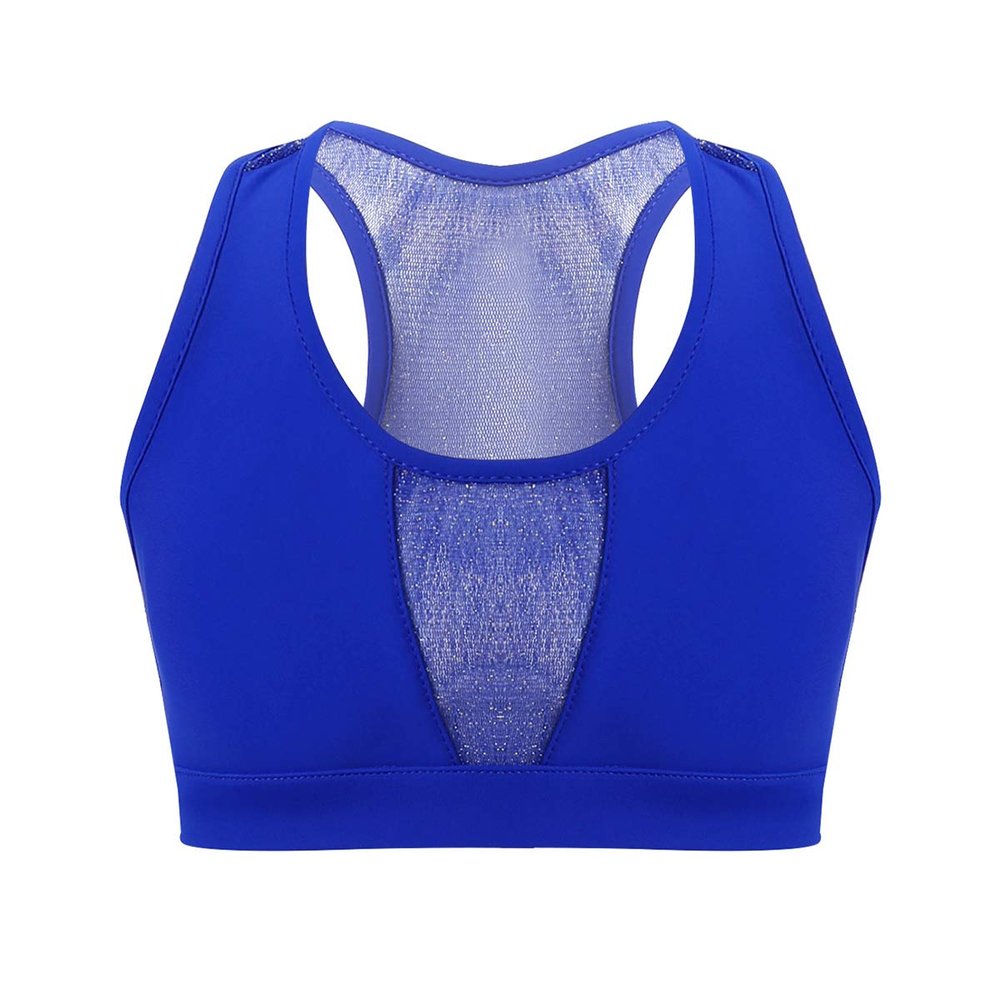 winying Girls Mesh Splice Sleeveless Racer Back Dance Sports Bra Crop Top Athletic Tanks Blue 8