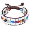 TUMBEELLUWA Healing Strand Crystal Stone Beaded Bracelet for Men and Women Adjustable Triple-Layered Stone Macrame Bracelet, Rock Quartz and 7 Chakra Stone view 1