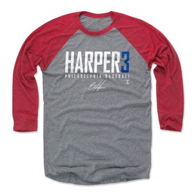 500 LEVEL Bryce Harper 3/4 Sleeve T-Shirt (Baseball Tee, XXX-Large, Red/Heather Gray) - Bryce Harper Philadelphia Elite WHT
