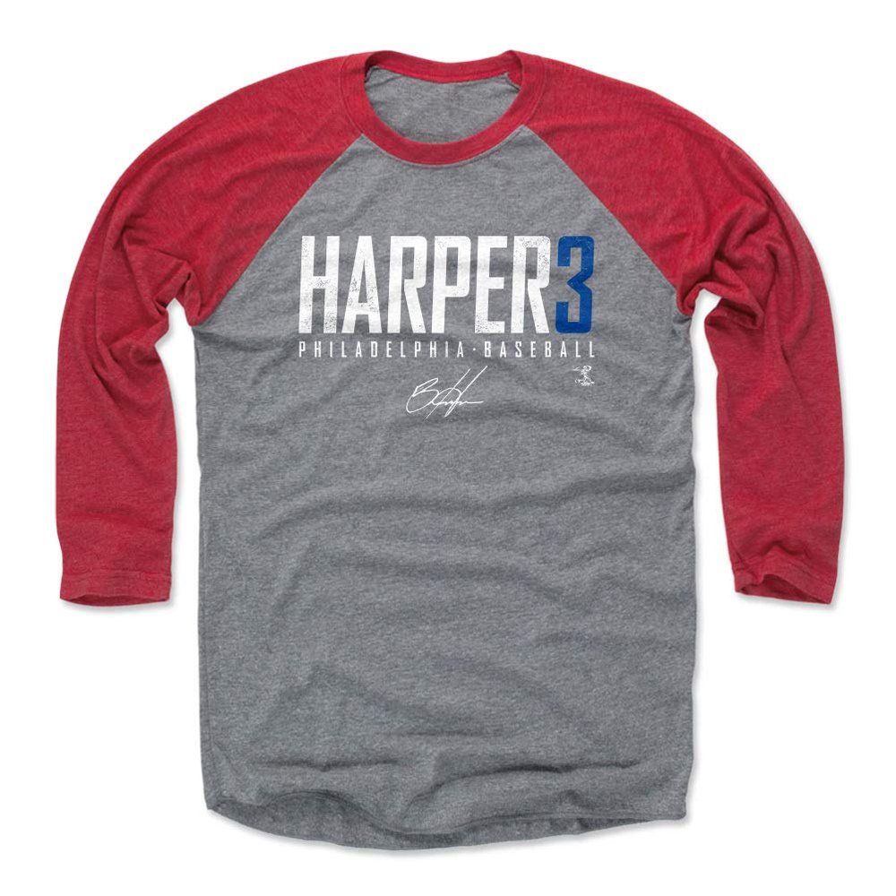 500 LEVEL Bryce Harper 3/4 Sleeve T-Shirt (Baseball Tee, XXX-Large, Red/Heather Gray) - Bryce Harper Philadelphia Elite WHT