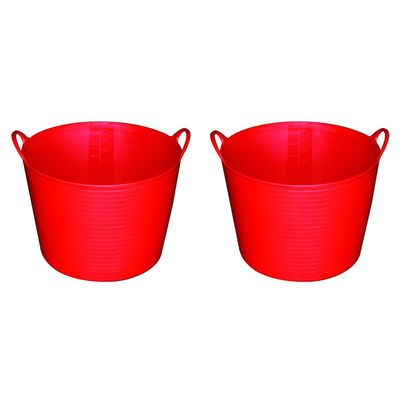 Little Giant FT11RED 11 Gal. Heavy Duty Farm Bucket Rubber Flex Tub with Handles (2 Pack)