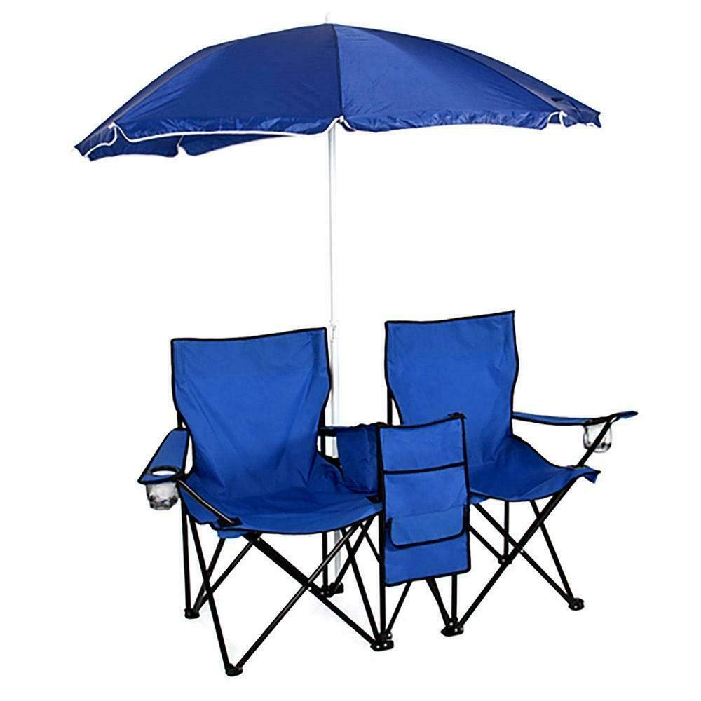N / A Foldable Picnic Beach Camping Double Chair+Umbrella Table Cooler Fishing Fold Up