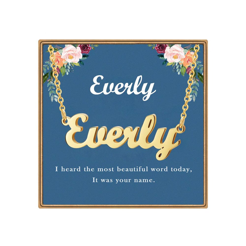 Ldurian Custom Name Necklace, Everly Name Plate Pendant Necklace Pre Gifts, Charm Necklaces Jewelry for Birthday Anniversary